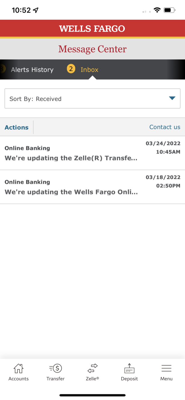 Original Message Center with separate Alerts History and Inbox tabs.