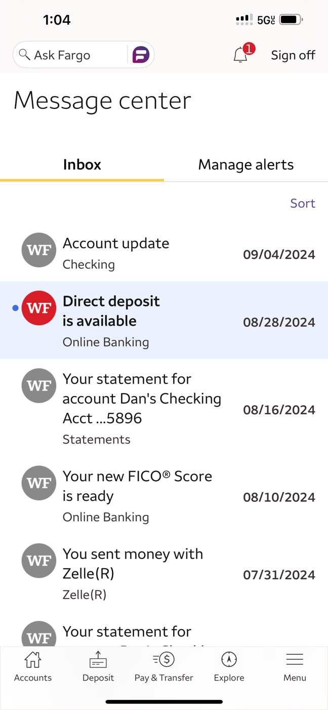 Redesigned Message Center inbox with Inbox and Manage alerts tabs together.